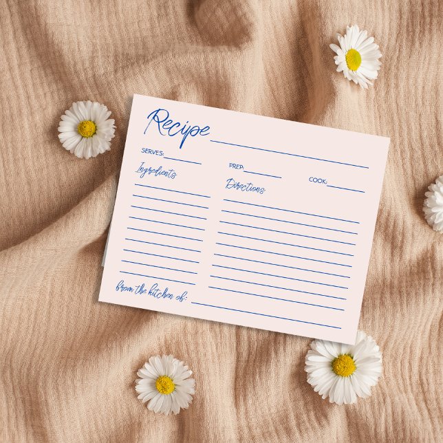 Carte de recette de Fête des mariées bleue chic ma (Handwritten Chic Blue Bridal Shower Recipe Card)