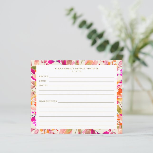 Carte de recette de Fête des mariées florale rose  (Debout devant)