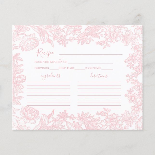 Carte de recette de Fête des mariées rose vintage  (Devant)