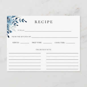 Carte de recette de fleurs botaniques Dusty Blue N