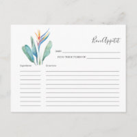 Carte de recette de fleurs tropicales Aquarelle