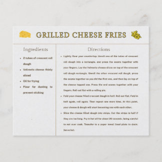 Carte de recette de frites au fromage grillé pour