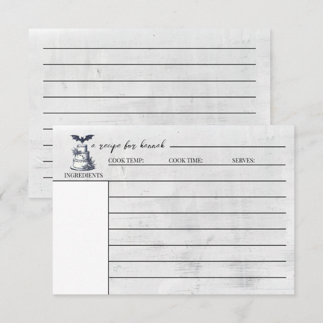 Carte de recette de gâteau chauve-souris (Devant / Derrière)