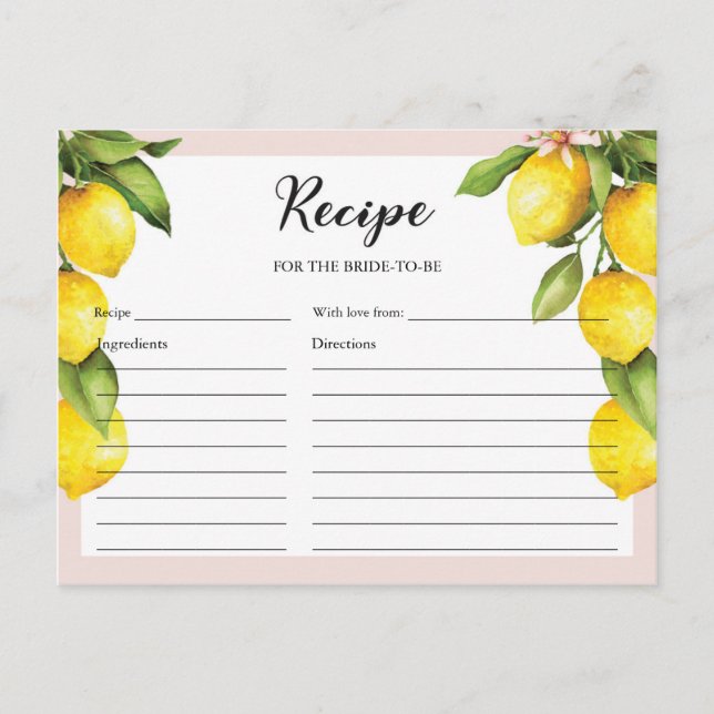 Carte de recette de la douche nuptiale Citrus citr (Devant)