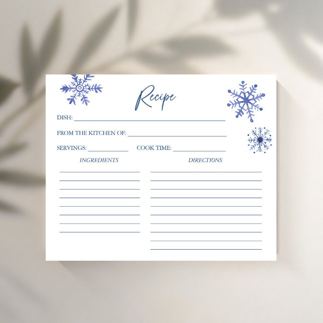 Carte de recette de la douche nuptiale hivernale (Snow in love winter bridal shower recipe card)