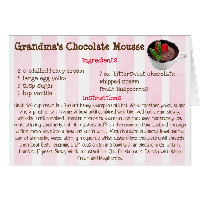 Carte de recette de la Mousse de chocolat (Devant horizontal)