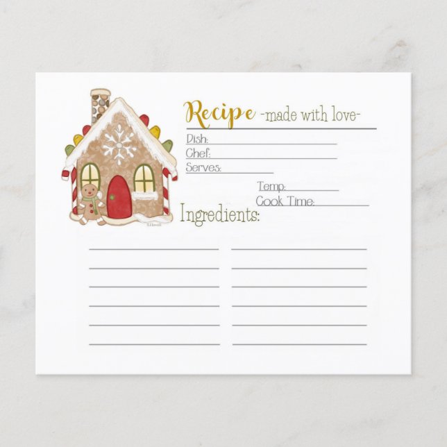 Carte de recette de maison en pain d'épices (Devant)