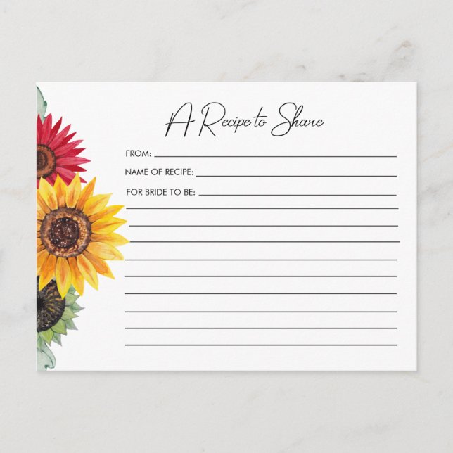 Carte de recette de mariage avec tournesols (Devant)