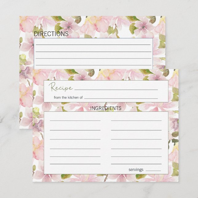 Carte de recette de Mariage floral rose Magnolia (Devant / Derrière)