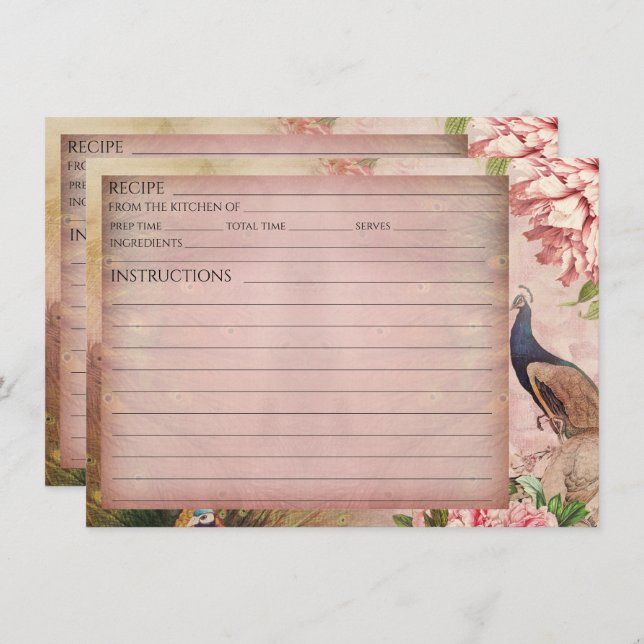 Carte de recette de mariée Peacock Peony Blush Chi (Devant / Derrière)