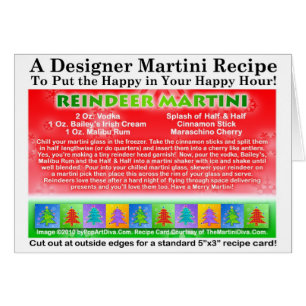 Carte de recette de Martini de Noël de renne
