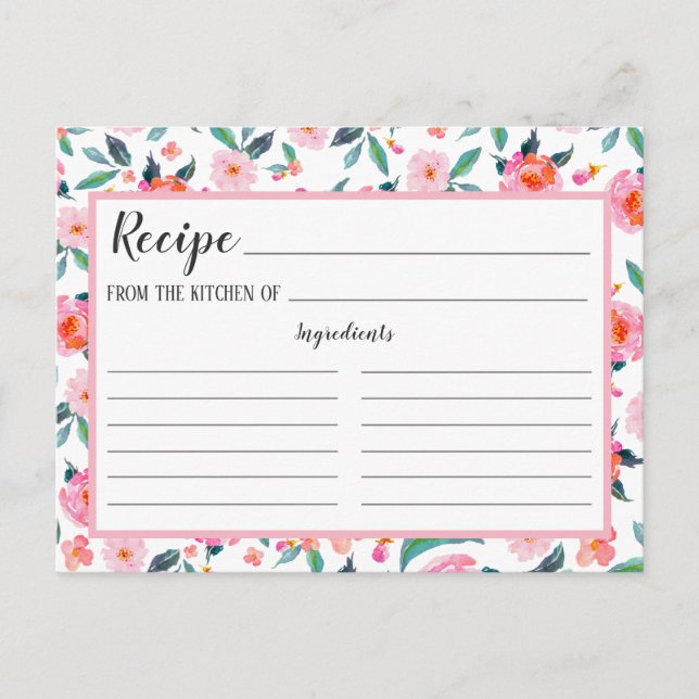 Carte de recette de motif floral rose (Devant)