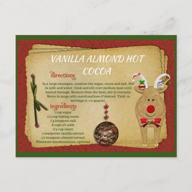 CARTE DE RECETTE DE Noël Vanilla Almond Hot Cocaca (Devant)