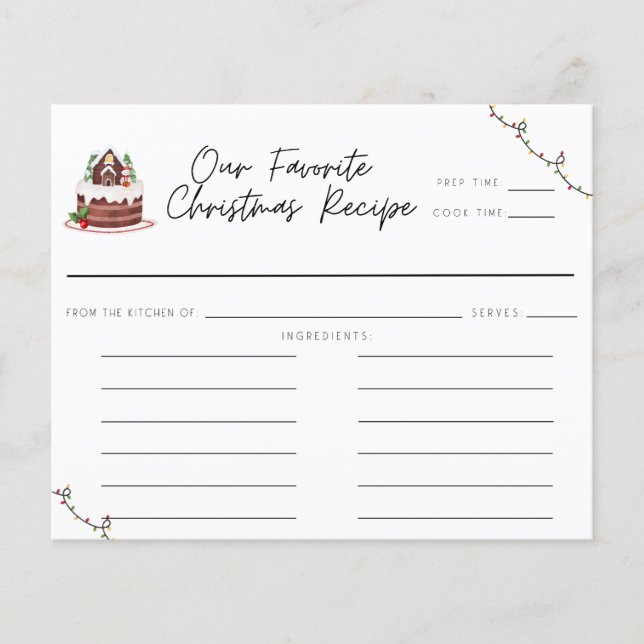 Carte de recette de Noël Whimsical Watercolor (Devant)