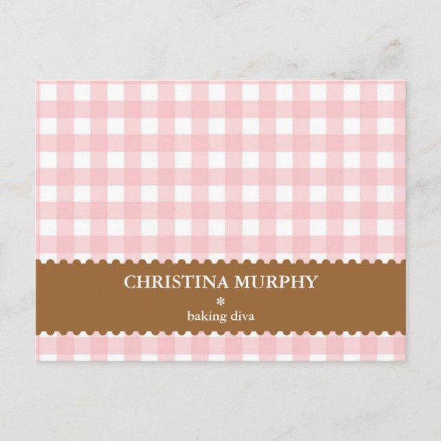 Carte de recette de nom personnalisé en vichy rose (Devant)
