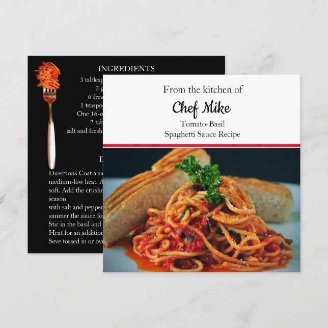 Carte de recette de sauce tomate personnalisée (Devant / Derrière)