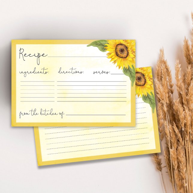 Carte de recette de tournesol aquarelle (Créateur téléchargé)
