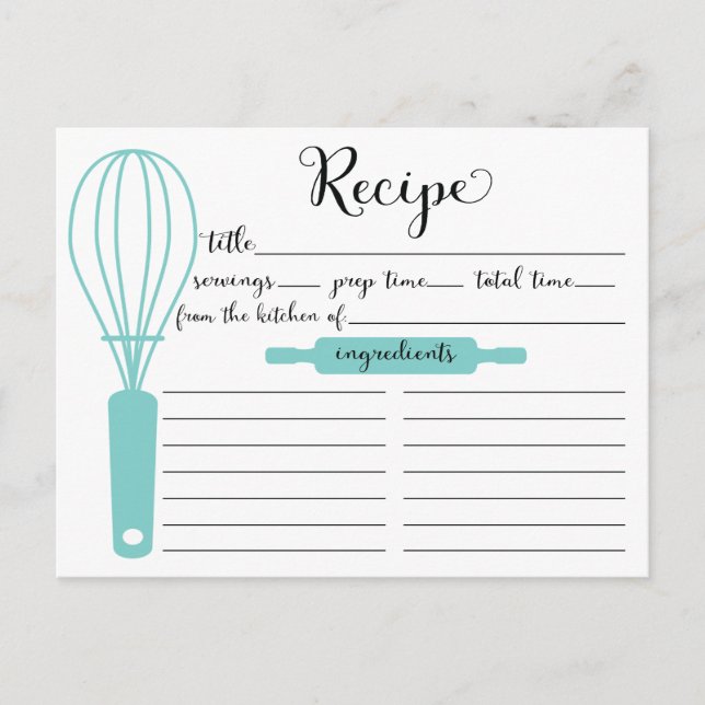 Carte de recette de Whisk Bleu Lettré à la main mo (Devant)