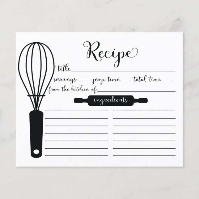 Carte de recette de Whisk noir moderne à la lettre (Devant)
