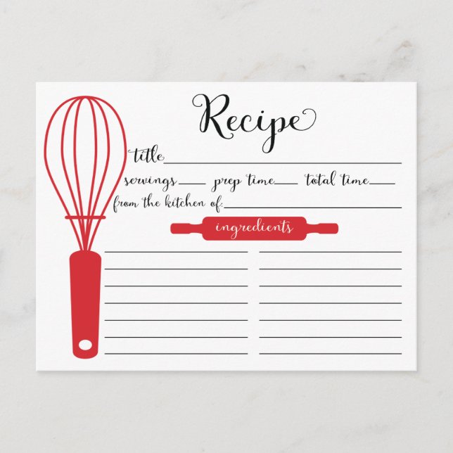 Carte de recette de Whisk rouge Lettré à la main m (Devant)