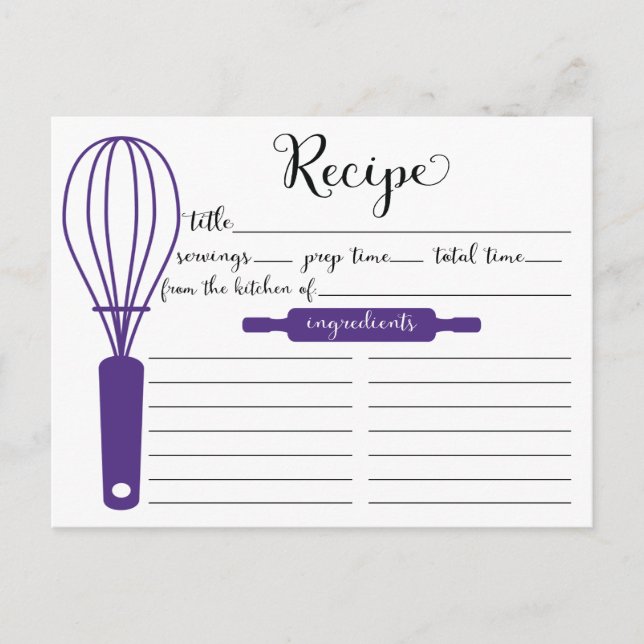 Carte de recette de Whisk violet à la main mignonn (Devant)