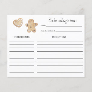 Carte de recette d'échange de cookies de vacances