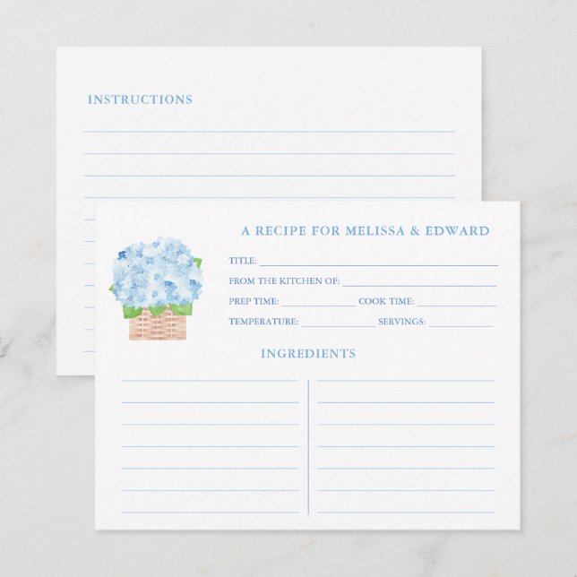 Carte de recette d'hortensia bleu de grand-mère cô (Devant / Derrière)