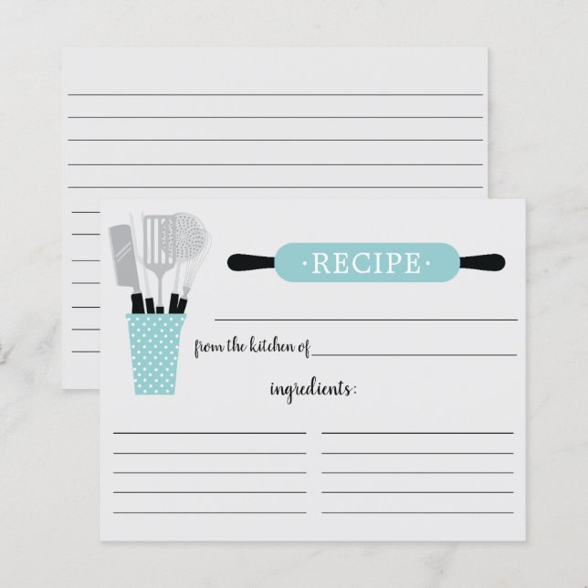 Carte de recette d'outils de cuisine avec rouleau  (Devant / Derrière)