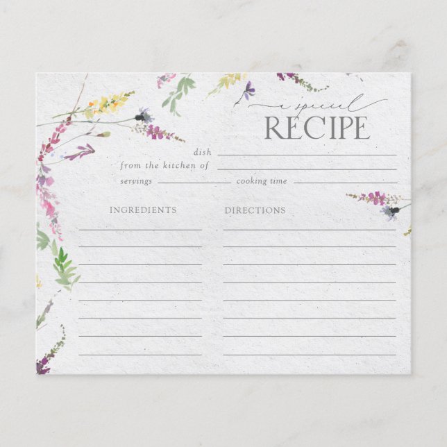 Carte de recette élégante Fleur sauvage Aquarelle  (Devant)