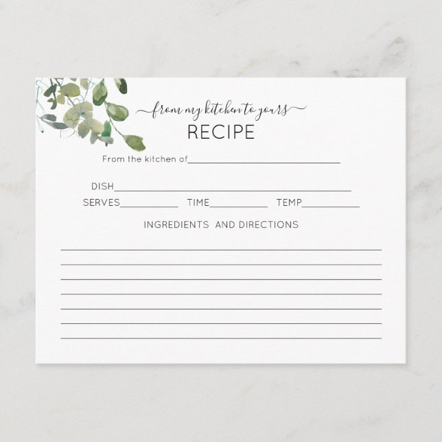 Carte de recette Eucalyptus Aquarelle (Devant)