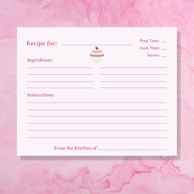 Carte de recette Fête des mariées Cupcake (Cupcake Bridal Shower Recipe Card)