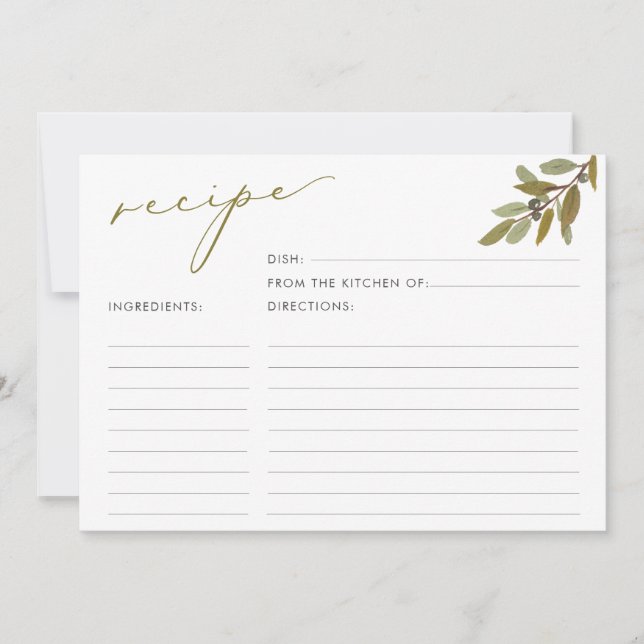 Carte de recette Fête des mariées de script d'oliv (Devant)