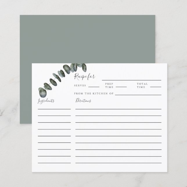 Carte de recette Fête des mariées Eucalyptus Green (Devant / Derrière)