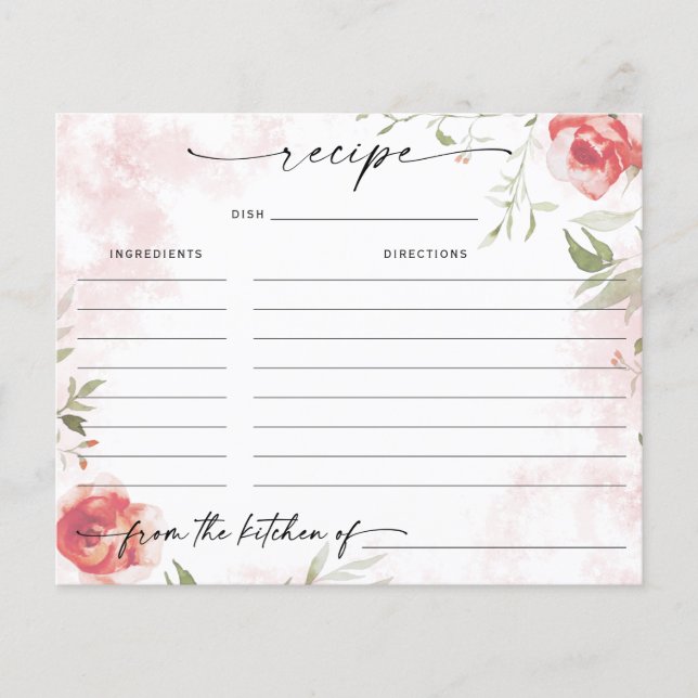 Carte de recette Fête des mariées florale Aquarell (Devant)