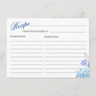 Carte de recette Fête des mariées Florale Blue Hyd