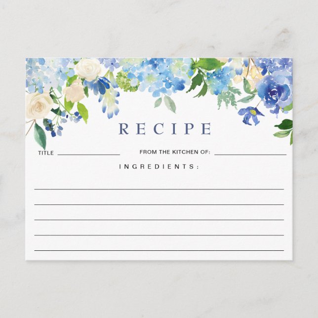 Carte de recette Fête des mariées Florale Blue Hyd (Devant)