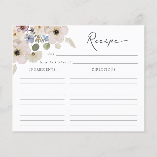 Carte de recette Fête des mariées florale moderne (Devant)