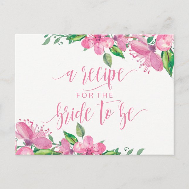 Carte de recette Fête des mariées florale rose Aqu (Devant)