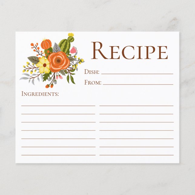 Carte de recette Fête des mariées florale Terracot (Devant)
