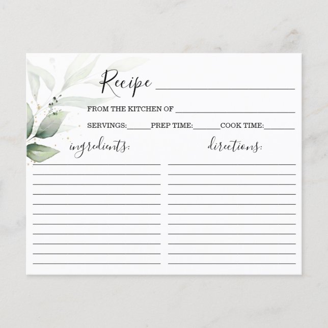 Carte de recette Fête des mariées verte simple (Devant)