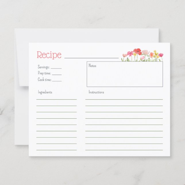 Carte de recette Fleur sauvage aquarelle (Devant)