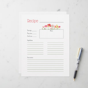 Carte de recette Fleur sauvage aquarelle