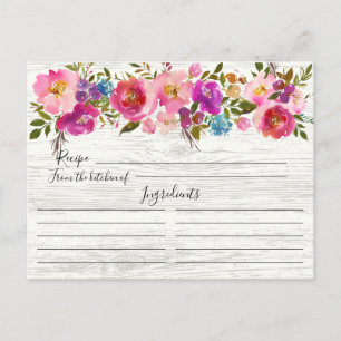 Carte de recette Floral Rustic Wood Watercolor