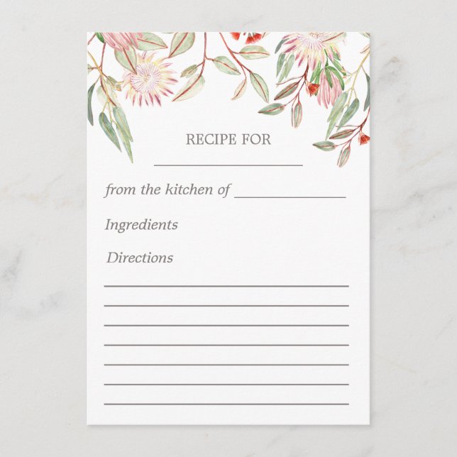 Carte de recette florale australienne rose tendre (Devant)