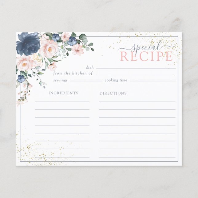 Carte de recette florale bleu roux rose bleu Dusty (Devant)