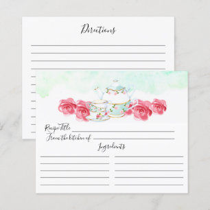 Carte de recette florale de thé d'aquarelle