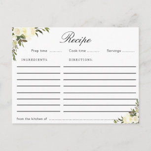 carte de recette florale ivoire aquarelle