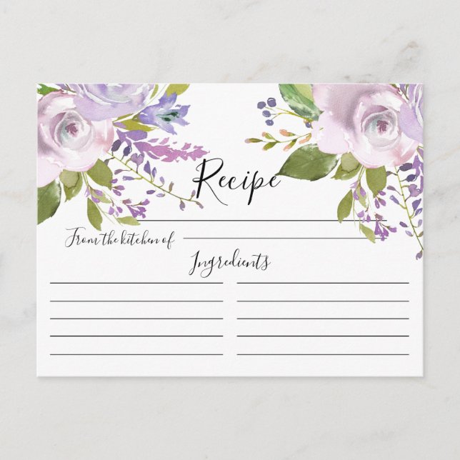 Carte de recette florale Lavender Watercolor (Devant)