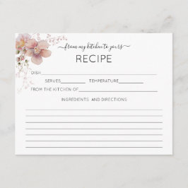 Carte de recette florale rose Aquarelle