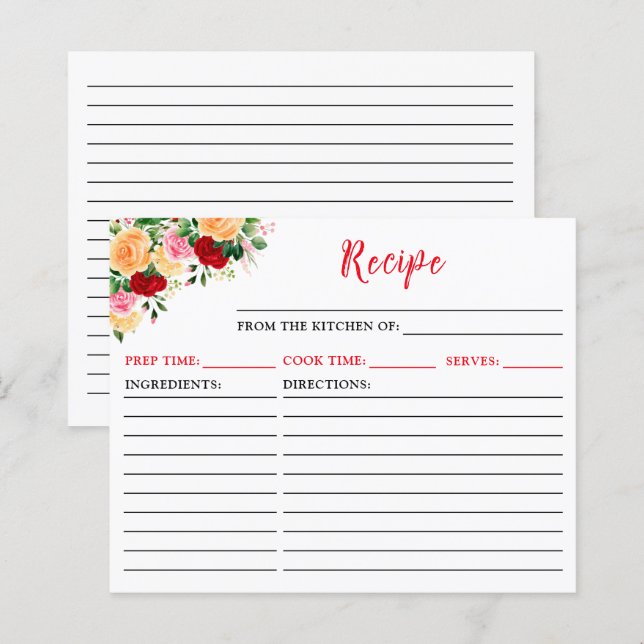Carte de recette florale Rose romantique (Devant / Derrière)